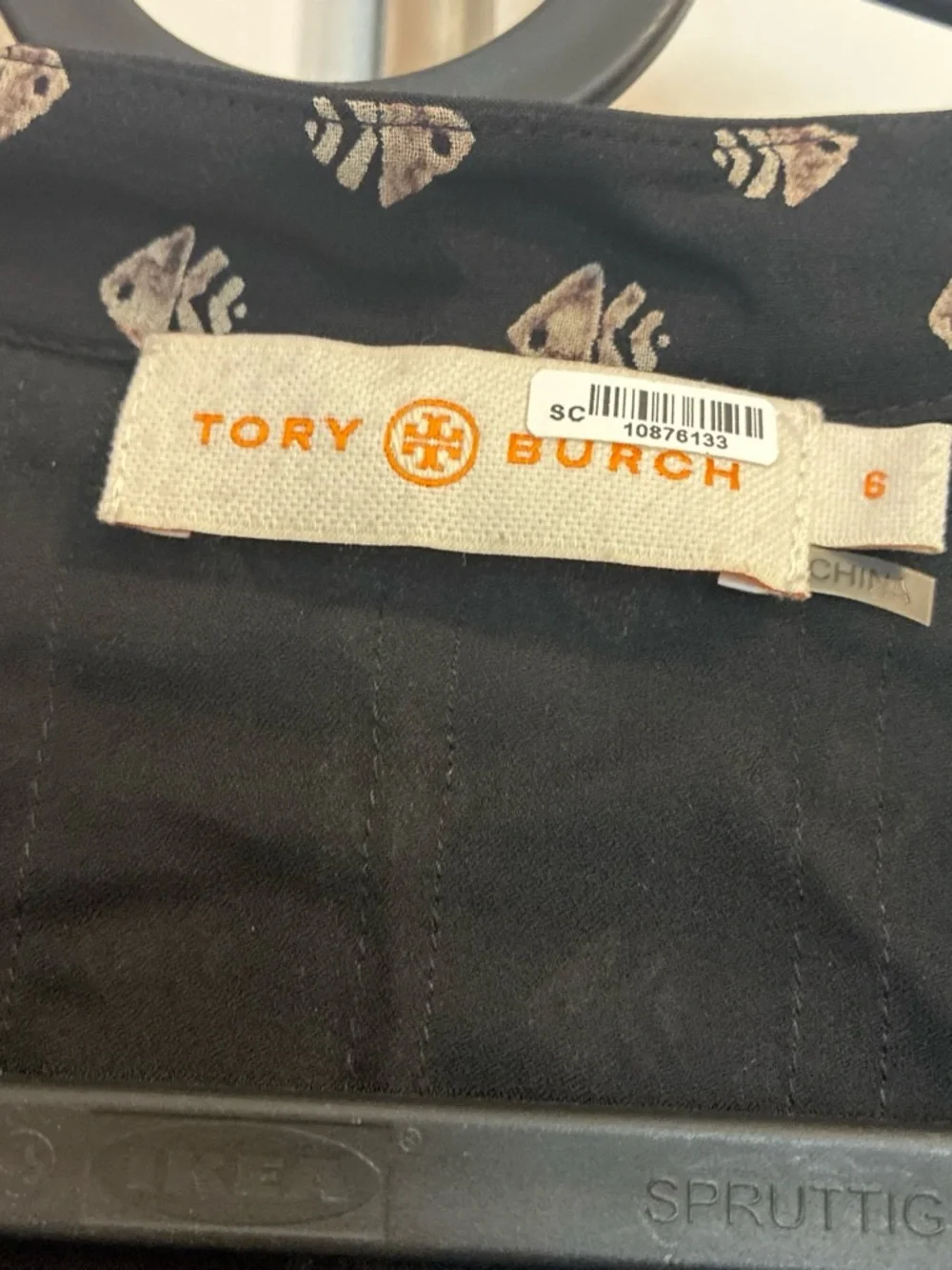 Tory Burch Black Long-Sleeve Tiered Dress with Cream Print